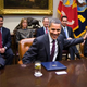 President Barack Obama (center) participates in a meeting on the Elementary and Secondary Education Act with Sen. Tom Harkin (D-Iowa) and Rep. John Kline (R-Minn.) in the Roosevelt Room of the White House March 10, 2011, in Washington, D.C.
Pool/Getty Images